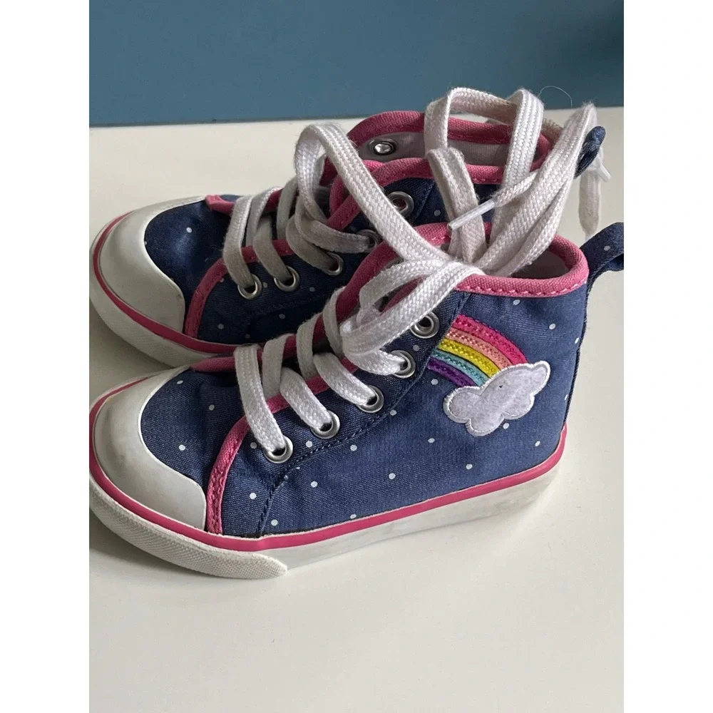 Gymboree Girls Blue Polka Dot Rainbow High Top Canvas Sneakers Size 6 140164069